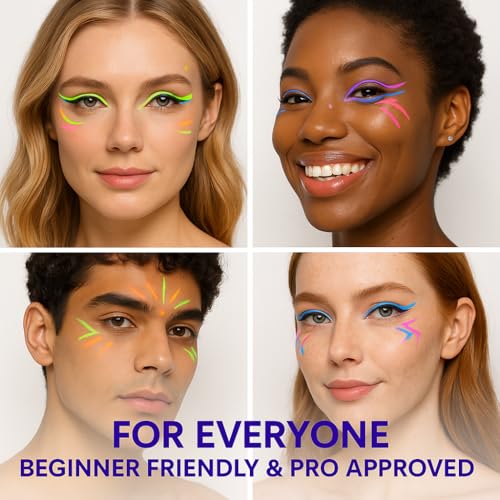 UV Neon Matte Liquid Eyeliner Set - 12 Colors, Waterproof & Smudgeproof, Set C