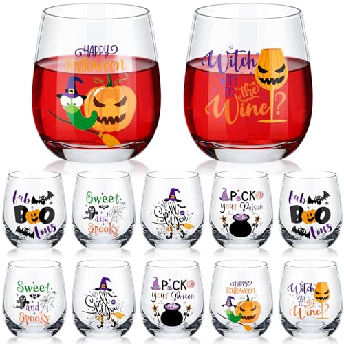 Halloween Wine Glass Set - Spooky 12oz Stemless Drinking Cups for Party, Gift, Halloween Decor