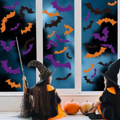 Halloween Window Clings 112 Pcs Double Sided Bat Stickers for Home Office Classroom Decor
