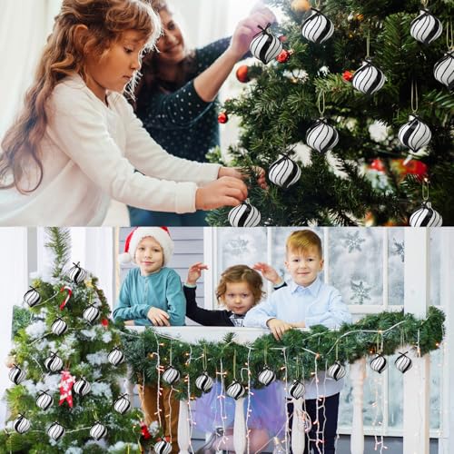 Hoolerry 12-Pack Black & White Peppermint Glass Christmas Ornaments - Candy Theme
