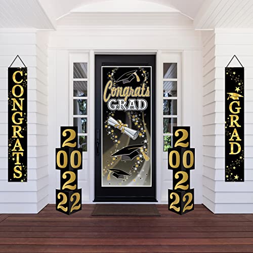 Black & Gold Graduation Door Banner Set - Indoor Outdoor Porch Signs
