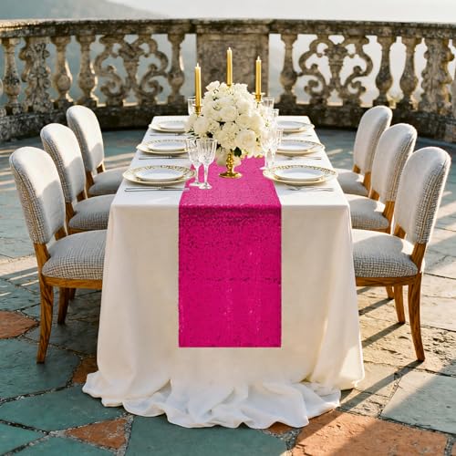 Fuchsia Sequin Table Runners 72 Inch Length - 10 Pack for Weddings & Events