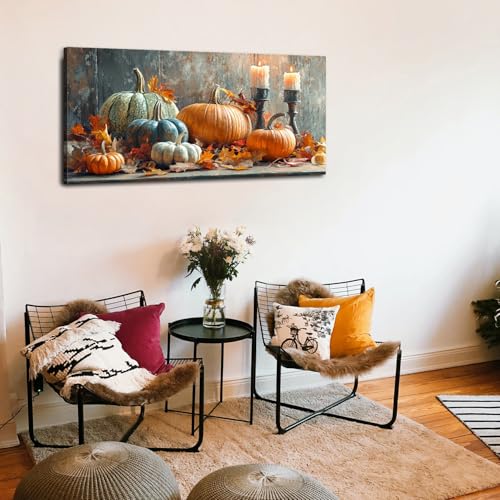 Pumpkin Wall Art Fall Kitchen Decor Farmhouse Halloween Canvas Print - 40L x 20W - Orange Pumpkins