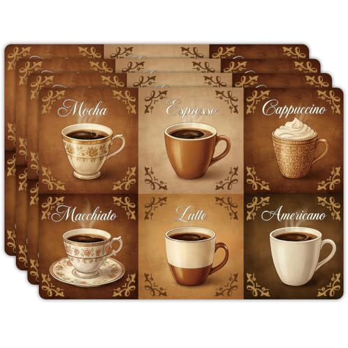 Coffee Pattern Faux Leather Placemats Set of 4 - Waterproof & Heat Resistant