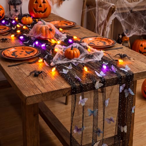 Halloween Black Butterfly Table Runner 9.8 ft Tulle Tablecloth for Parties