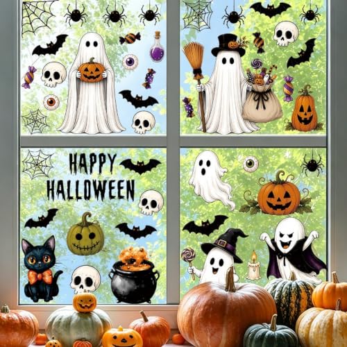 Halloween Window Clings - 6pcs Cute Spooky Ghost Pumpkin Black Cat Stickers - Style 22