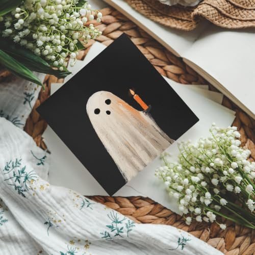 Halloween Ghosts Wooden Box Sign - Fall Thanksgiving Desk Decor, 5x5 Inch, Black Ghosts for Home Office, Variation: Ghost