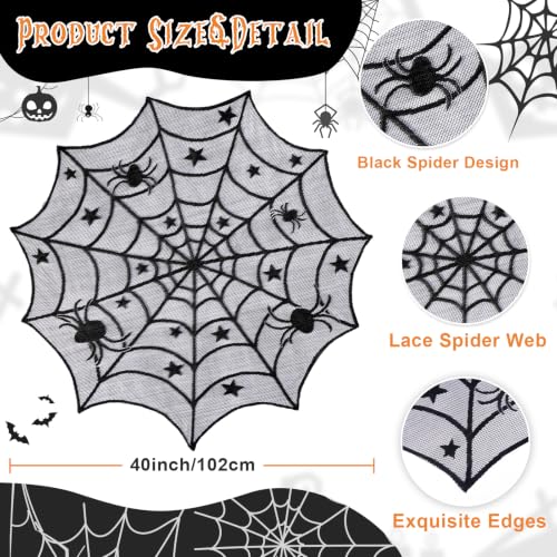40-Inch Halloween Spider Web Round Tablecloth - Black Lace Spooky Decor