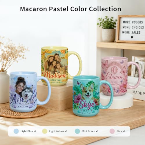 8 Pack 15 OZ Pastel Sublimation Coffee Mugs Set - Macaron Colors, Customizable Ceramic Cups