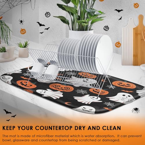 Halloween Ghost Absorbent Dish Drying Mat 16x18 Inch Kitchen Accessory - Cute Ghost Design