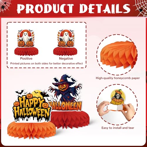 Halloween Honeycomb Table Centerpieces Set - 8 Pack Pumpkin Ghost Cat Decor