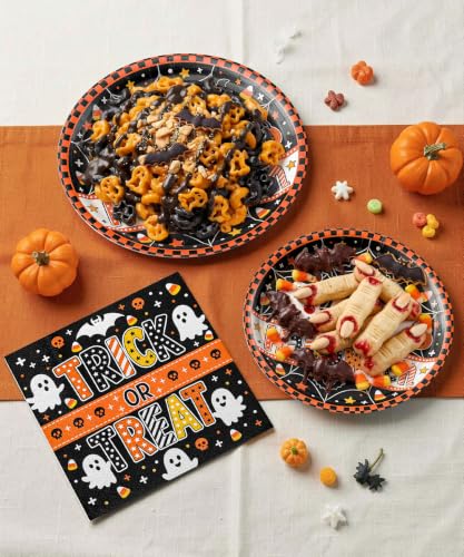 Halloween Paper Plates and Napkins Set - Black White Ghost, 9-inch & 7-inch, Round, Heavy Duty, Spooky Gothic Party Supplies, Variation: Black White Ghost / Round / 9inch 7inch