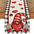 Buffalo Plaid Gnome Valentine's Day Table Runner 13x72 Inch - Black White