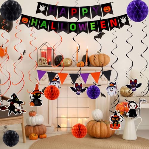 Halloween Party Decorations Set with Banners Swirls Honeycomb Balls - Indoor Outdoor