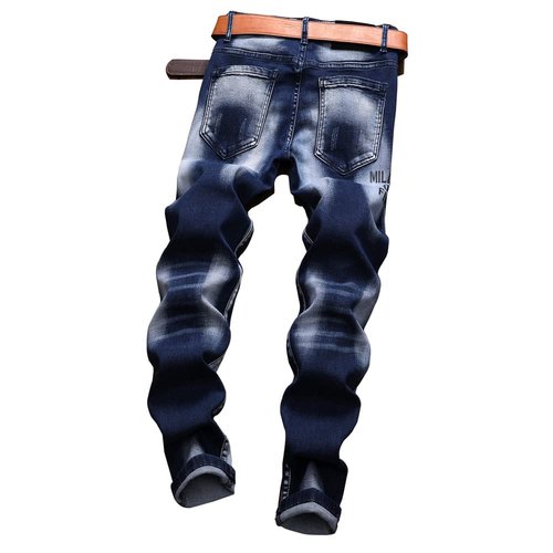 N//C Jeans Men Ripped Denim Pants Straight Slim Fit Regular Distressed Comfort Flex (Blue, W34 X L32)