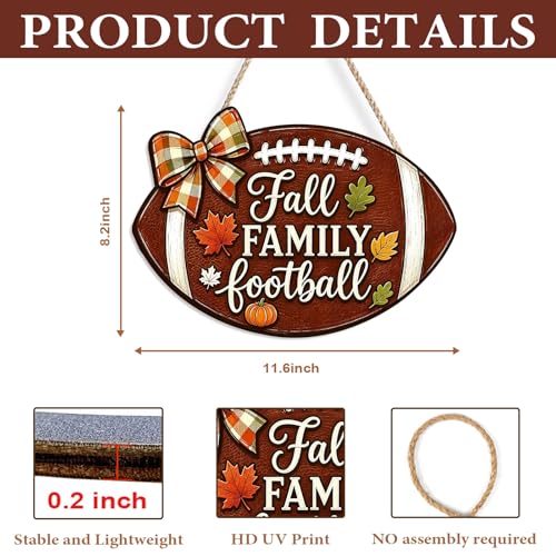 Oval Fall Family Football Wooden Sign for Fall Home Decor