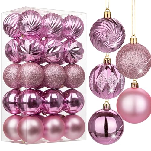 Hollyone Bubblegun Pink Christmas Ornaments Set - 30 Shatterproof Balls for Tree & Holiday Decor
