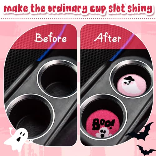 Halloween Tufted Coasters Set - Pink Ghost Pumpkin Drink Mats, 8 Pack