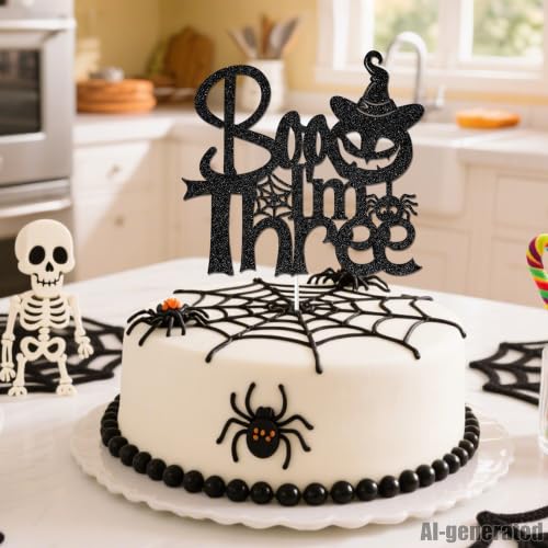 Halloween 3rd Birthday Cake Topper Boo I'm Three Glitter Decor