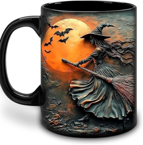 Halloween Witch Cauldron Mug 15 oz Ceramic Coffee Cup with Mystical Design