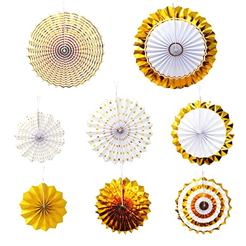 Gold and Silver Mandala Paper Fans Hanging Decorations for Events - Pack of 16