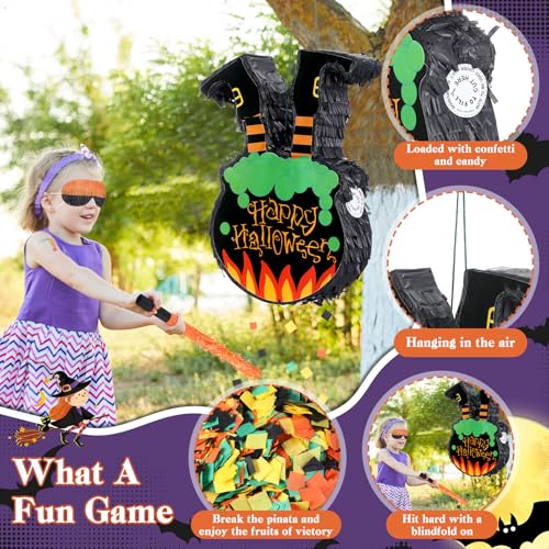 Halloween Witch Legs Piñata Set with Blindfold Bat & Confetti for Party Decorations