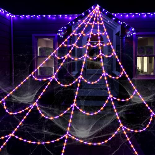 Halloween Spider Web Lights with 455 LEDs and Remote Control - 16.4Ft Outdoor Indoor Decoration