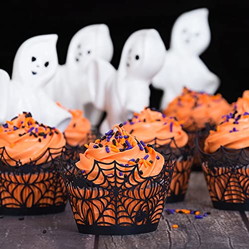 Halloween Cupcake Wrappers Set - Spiderweb Castle Laser Cut Paper 96 pcs