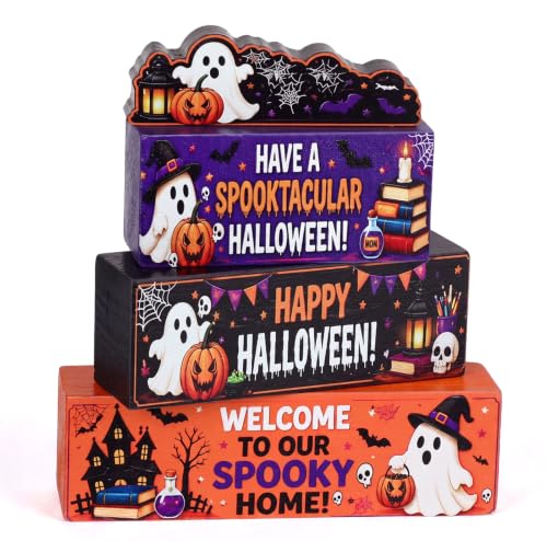Halloween Ghost Wooden Decor Set for Tabletop and Mantel