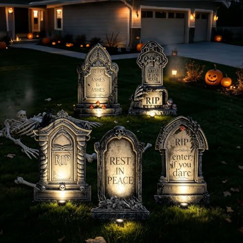 Halloween Yard Signs Set - Spooky Graveyard Tombstone Decorations with Stakes