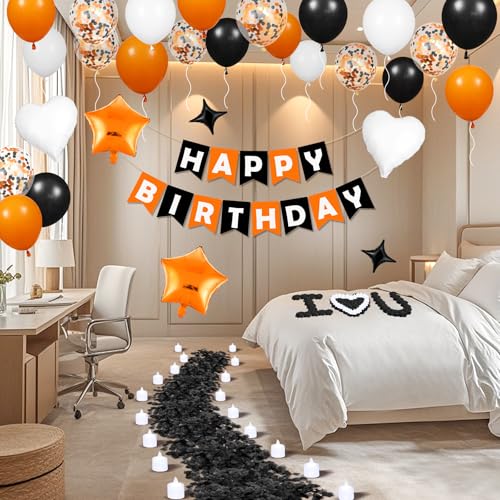 Halloween Birthday Balloons Decorations Orange Black & White Party Banner & Star Balloons - Variation of THIS Listing