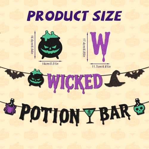 Halloween Bar Banner with Glitter Potion Icons - Pre-Strung Party Decor