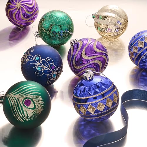 16 Pack Christmas Tree Ornaments Set - 3.15 Inch Shatterproof Holiday Decorations