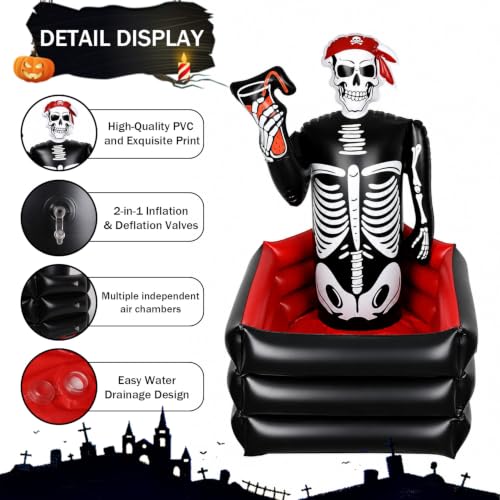 Inflatable Skeleton Coffin Cooler for Drinks - Large Halloween Party Ice Bucket