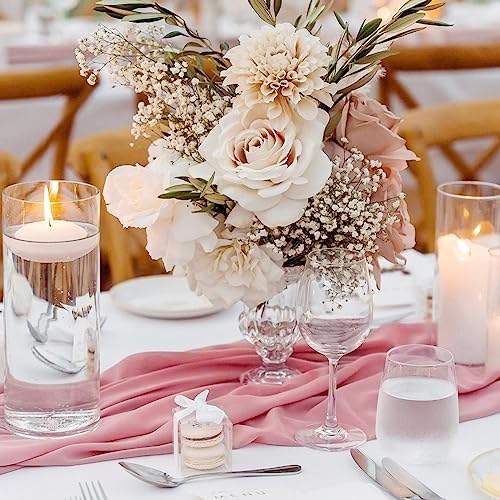 Dusty Rose Chiffon Table Runner Set - 10 Pieces 27x120 Inches Rustic Wedding Decor