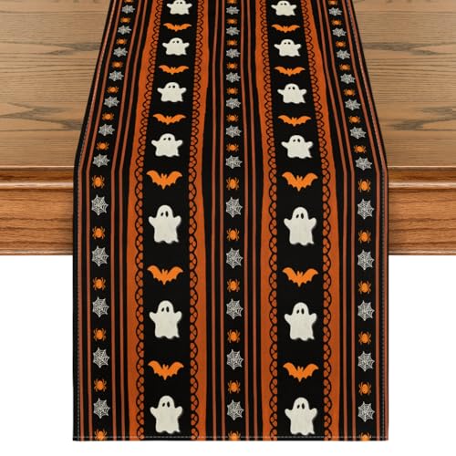 Halloween Table Runner 13x108 Inch Black Orange Spun Polyester Decor - Variation of THIS listing