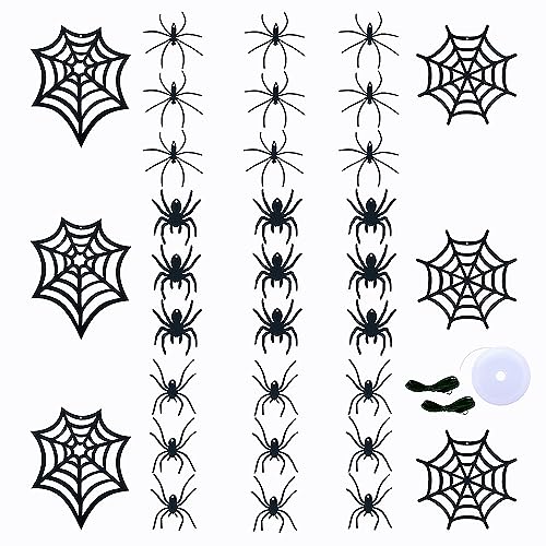 Halloween Hanging Spider Decorations Set - Felt Webs & Spiders for DIY Party Decor