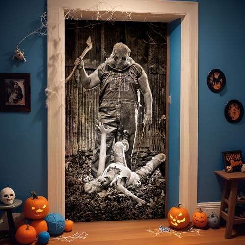 Halloween Door Backdrop Banner Creepy Devil Scary Party Decoration 73x35 Inch