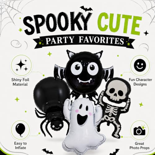 Halloween Foil Balloon Set - Ghost Spider Skeleton Bat Decorations for Party