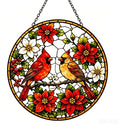 Red Birds Stained Glass Window Hanging Ornament - Suncatcher for Doors & Home Decor - Variation 7.8in