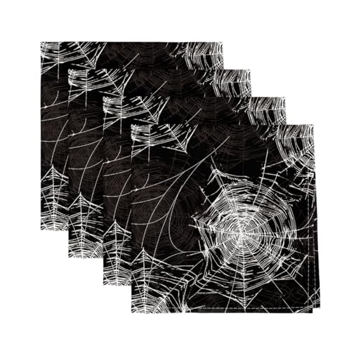 Horaldaily Halloween Cloth Napkins Set of 4 - 18x18 Inches, Black Cobweb Design