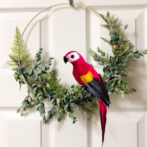 Artificial Parrot Shoulder Bird - Foam Feather Lifelike Hanging Decor - Red 25cm