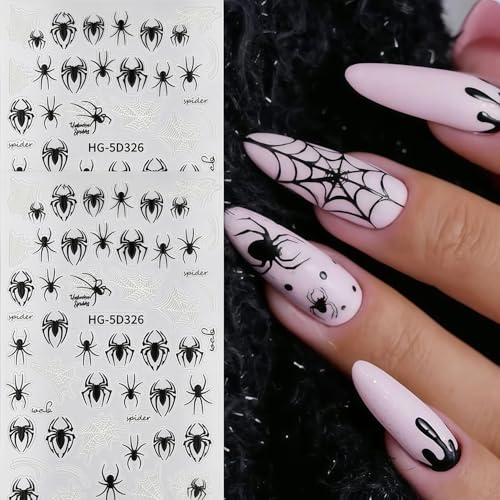 Cute Halloween Spider Nail Art Stickers 8 Sheets Self-Adhesive Black & White Spider Web Decals for Manicure DIY