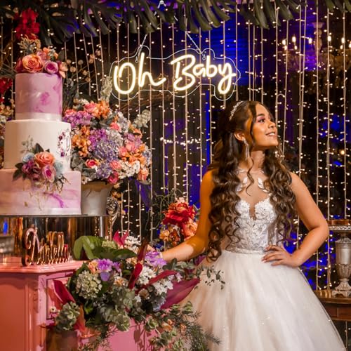 Warm White Oh Baby Neon Sign for Baby Shower & Gender Reveal Backdrop - 16.5x6.9 Inches Dimmable LED Light