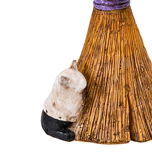 Halloween Black Cat with Broom Tabletop Decoration - 13 Inches