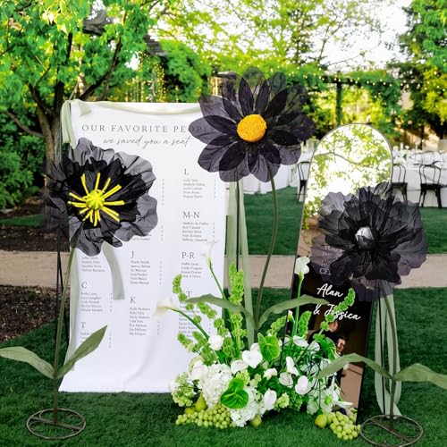 Halloween Black Giant Artificial Flowers Set of 3 - Mesh Floral Decorations