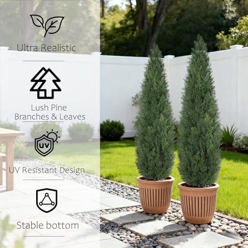 Artificial Cedar Tree Outdoor 4FT - Deep Green UV-Protected Faux Cedar Set