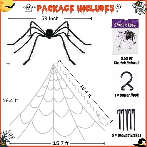 Halloween Spider Web Lights with Spider & Cobweb - Orange - 250LED Outdoor Decoration