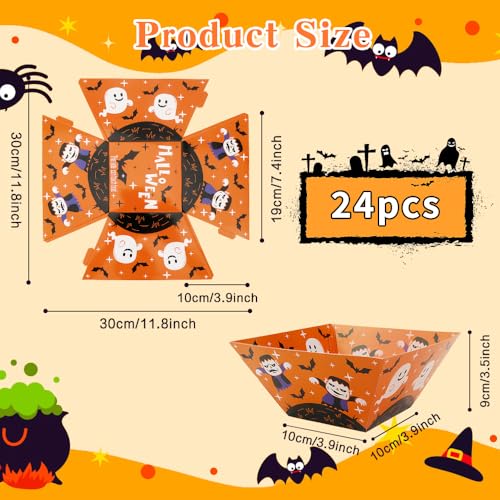 Halloween Disposable Paper Serving Trays 24 Pcs - Orange Purple Black, 3 Designs