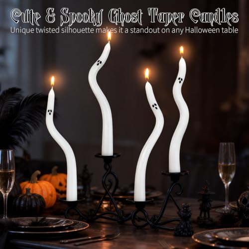 4 Pack Halloween Ghost Taper Candles - Indoor Decor, Twisted Ghost Shapes